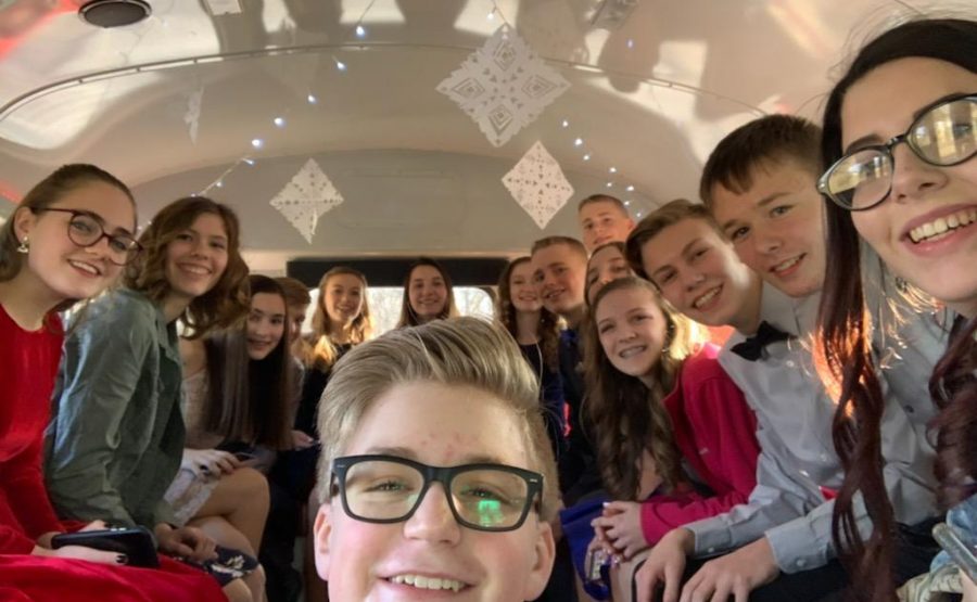 Students from the class of 2023 on their way to winter formal last February. 