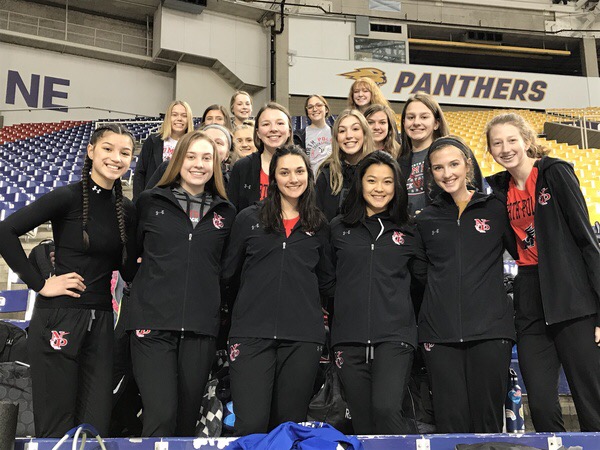 The varsity girls track team from the 2020 season that got cancelled due to COVID-19 at their one and only track meet at the University of Northern Iowa’s indoor track.