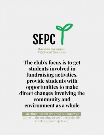 The Students for Environmental Protection and Conservation advertise for the first club meeting. 
