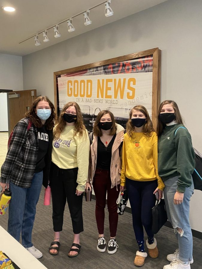 From left to right: seniors Sophie Vernon, Megan Theulen, Addi Thomas, Sydney Weers and Faith Sardou stand proud at their testing center at Lakeside Fellowship.