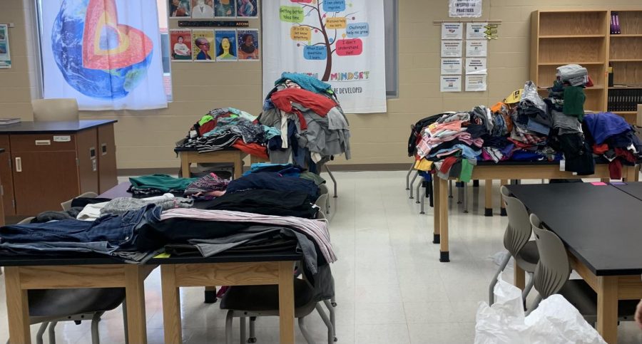 The SEPC spent the week before the event sorting clothes for the fundraiser. 

