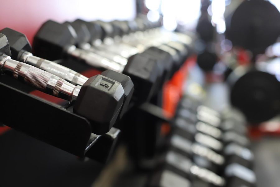 The dumbbells in the weight training room that athletes use while training. 