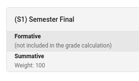 Infinite Campus page [used by North Polk District] showing the calculation of the weight in Summatives and Formatives.