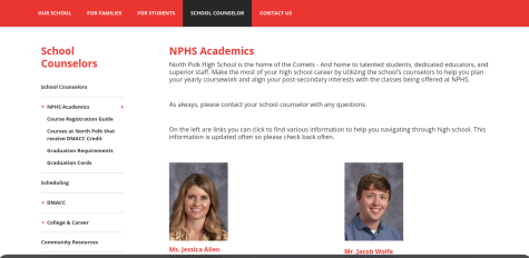 Screenshot taken from the North Polk High School website. This page provides the Registration Guide for students, as well as registration information for DMACC classes.