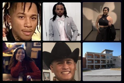 Victims of the Des Moines charter school shooting, East High School shooting and an image of East High School. (From top left-to-right: Gionni Dameron, Rashad Carr, Jessica Lopez; From bottom left-to-right: Kemmery Ortega, Jose David Lopez, East High School.) Photo compilation made by Zoe Marquez with images from GoFundMe, Instagram and Google Images.