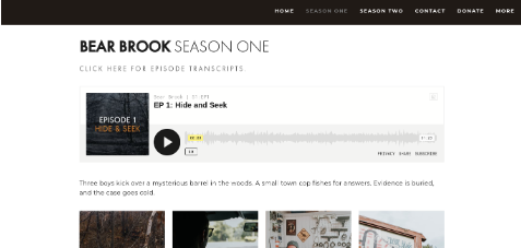 Home page of the Bear Brook podcast used for English 10.