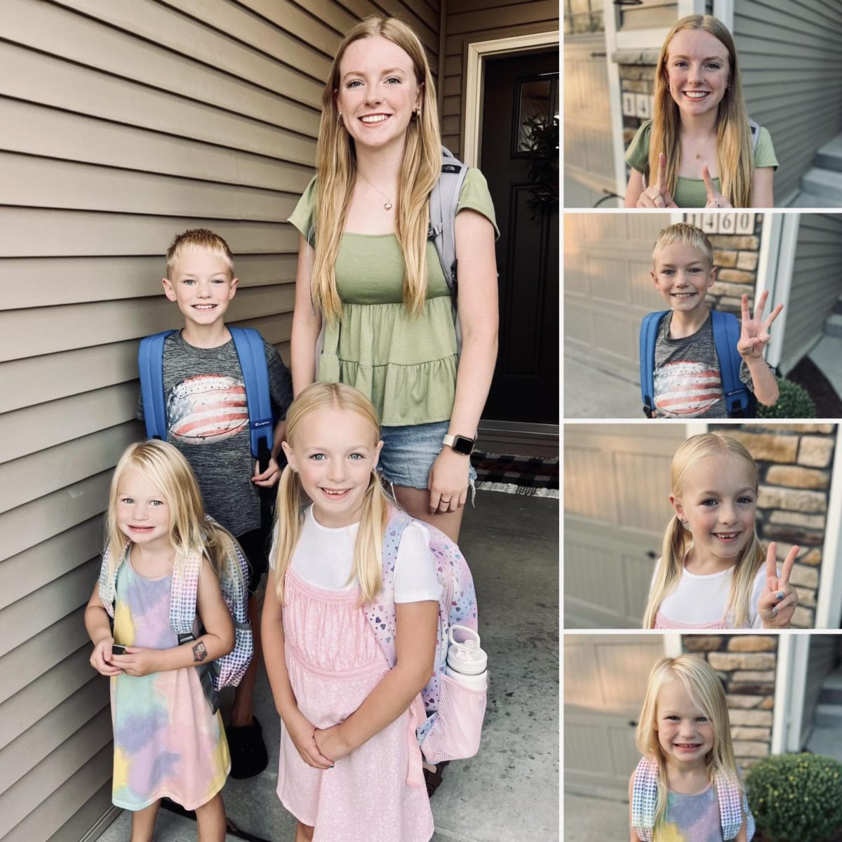 The Meiners family pictured together for their first day of school photos. Pictured from top to bottom on the right are Morgan, Carver, Sidney and Lainey.