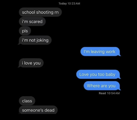 A heartbreaking chain of texts occurring at the time of the Apalachee High School shooting. Photo from The Daily Mail. 